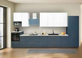 Klantkeuken Blauw wit - Maatwerk - Ar-Tre Valkenswaard blauwe maatwerk keuken wit bovenkast Ar-Tre