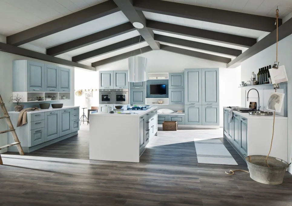 Klantkeuken Lichtblauw Klassiek met Eiland - Maatwerk Ar-Tre lichtblauwe klassieke keuken eiland Ar-Tre