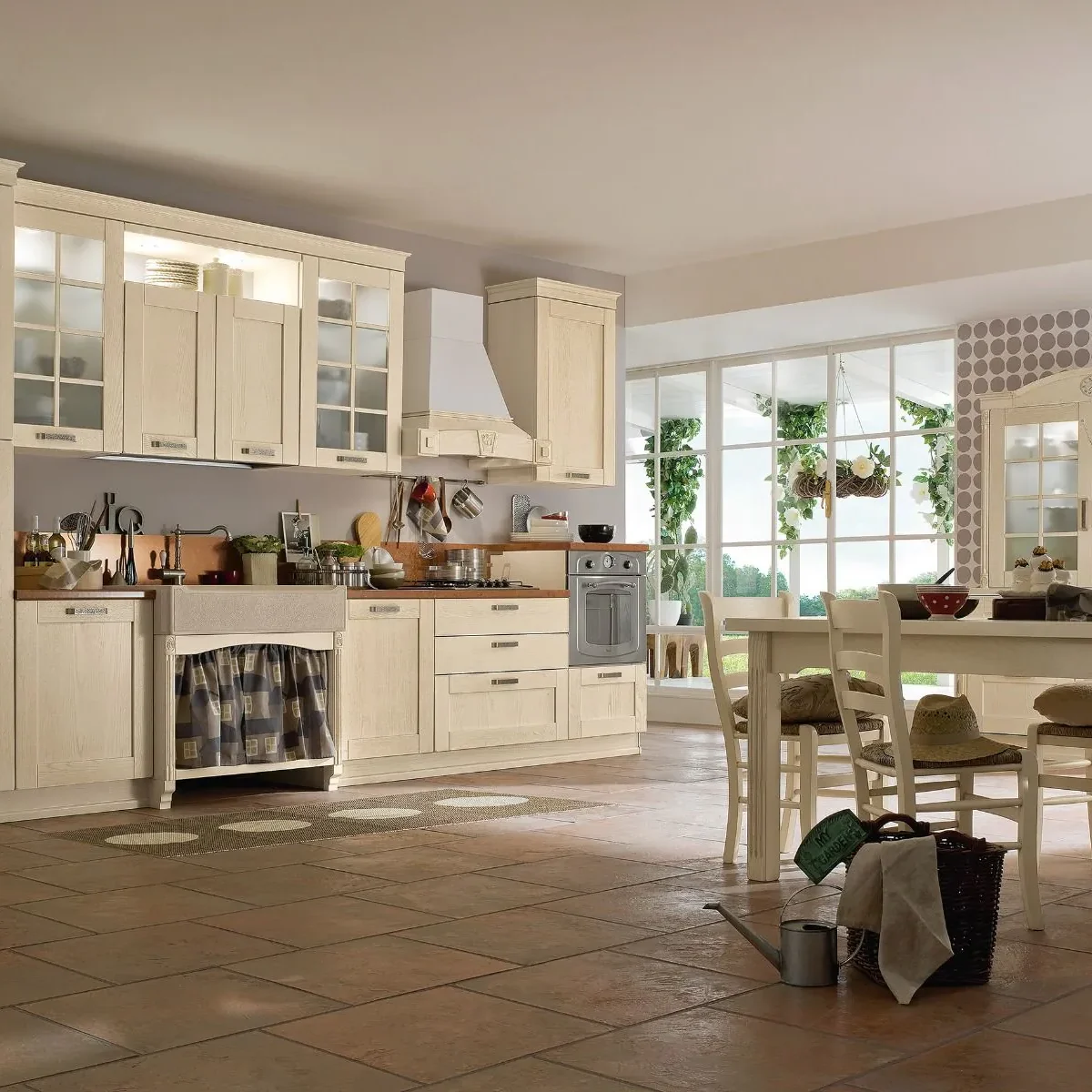 Klassieke witte Italiaanse keuken - Landelijke stijl - Ar-Tre - op maat Klassieke Italiaanse keukens landelijk wit met houten werkblad en boerderij spoelbak Ar-Tre Mijn Droomkeuken showroom
